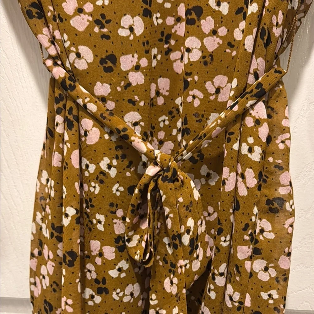 Who What Wear Brown Tan Ruffled Tie Front‎ Sundress